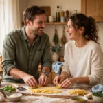 coppia in cucina, cucinare assieme