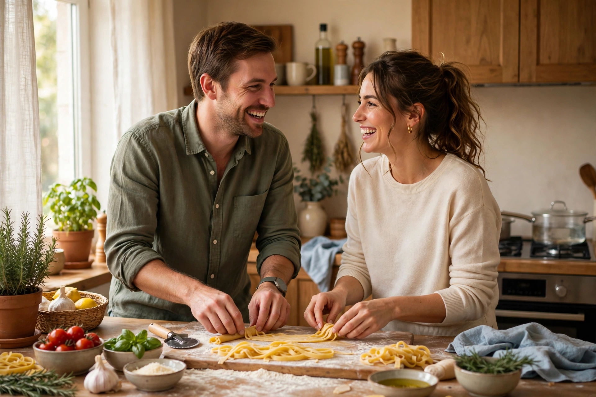coppia in cucina, cucinare assieme